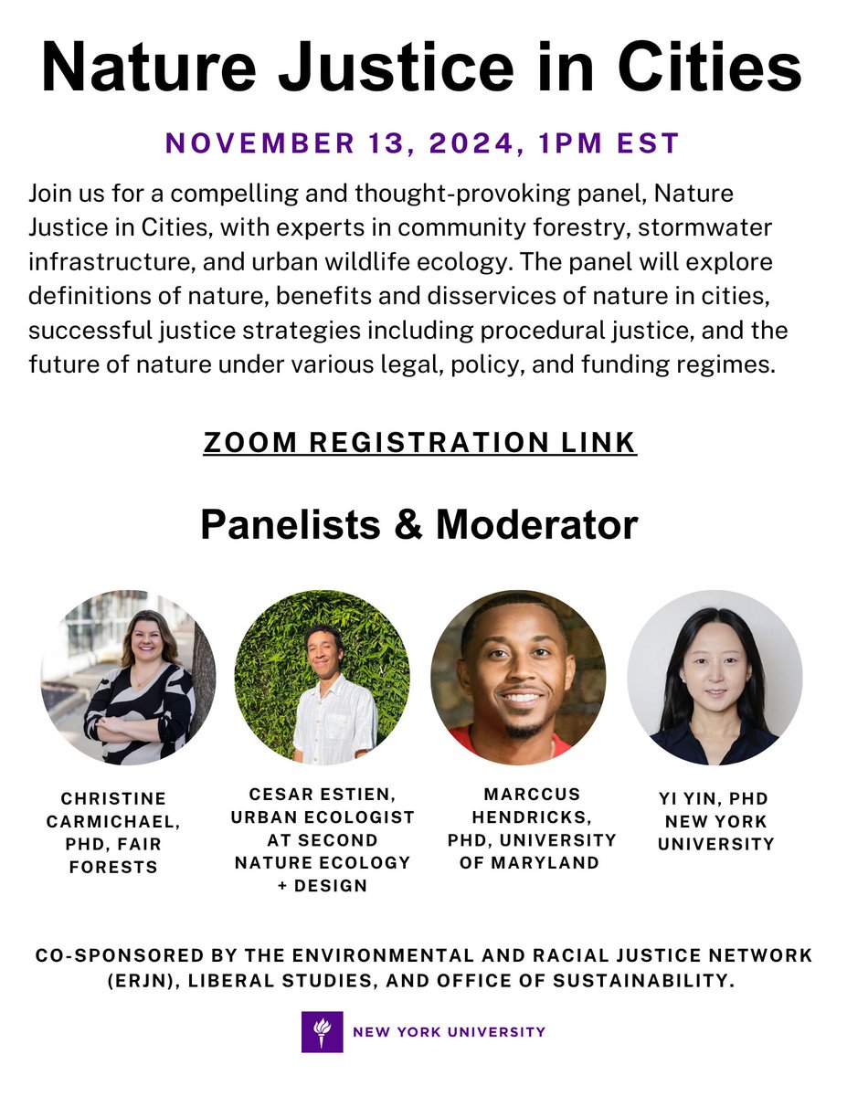 Yi Yin (@biogeoyi) on Twitter photo Join us today at 1 pm EST for an exciting discussion on Nature Justice in Cities, organized by Georgia Silvera Seamans! 🌿 Our amazing panelists <a href="/Fairforests/">Christine Carmichael, Ph.D.</a>, <a href="/EstienCesar/">Cesár Estien, PhD 🇵🇸</a>, and <a href="/mdhDuBois/">Marccus D. Hendricks</a> will discuss important topics surrounding urban nature and equity Join us today at 1 pm EST for an exciting discussion on Nature Justice in Cities, organized by Georgia Silvera Seamans! 🌿 Our amazing panelists <a href="/Fairforests/">Christine Carmichael, Ph.D.</a>, <a href="/EstienCesar/">Cesár Estien, PhD 🇵🇸</a>, and <a href="/mdhDuBois/">Marccus D. Hendricks</a> will discuss important topics surrounding urban nature and equity