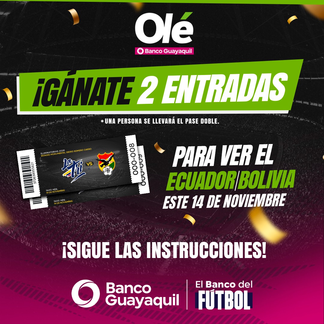 DiarioOleEc's tweet image. 🎁 ¡SORRRRTEEEOOOO!

🇪🇨💪 ¡LA TRI MAS QUE NUNCA NECESITA TU APOYO Y TU PUEDE ESTAR AHI! 🏟️🥳

🎟️ Tenemos 2 entradas (1 ganador) para Ecuador Vs Bolivia este jueves 14/11, gentileza de #ElBancoDelFútbol

➡️ ¿Qué debes hacer?
1⃣ Seguir las cuentas de @DiarioOleEc y @BancoGuayaquil…
