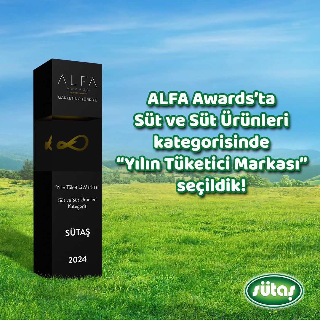 Marketing Türkiye ve Akademetre Research and Strategic Planning iş birliğiyle gerçekleştirilen ALFA Awards’ta en iyi müşteri deneyimini yaşatan marka ödülleri açıklandı. “Süt ve Süt Ürünleri” kategorisinde “Yılın Tüketici Markası” seçilmekten mutluluk duyuyoruz.