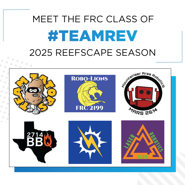 REVrobotics's tweet photo. Here's the next lineup of FRC teams joining #TeamREV:
🥔 @teamtators2122
🦁 #2199: Robo-Lions
🤖 @MARS_2614
♨️ #2714: BBQ
⚡️ #3005: RoboChargers
🐉 @LASER3284
Keep an eye out, we've still got plenty of teams for you to meet! https://t.co/yw4nTmGqCF