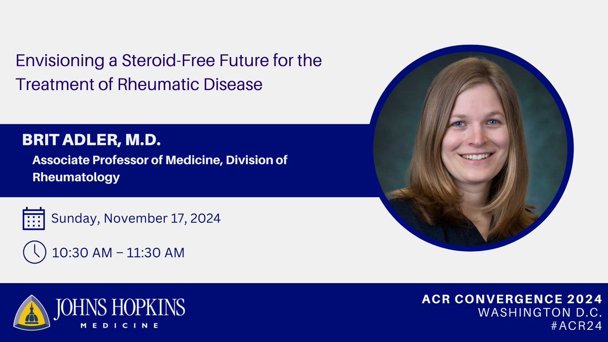 Johns Hopkins Rheumatology (@jhrheumatology) on Twitter photo Long-term steroid treatments for autoimmune diseases are hard on the body. Hear <a href="/BritAdlerMD/">Brit Adler</a> moderate this session on how clinicians view the future of steroid therapies and autoimmune care, including personalized doses and tapering steroid use. #ACR24 Long-term steroid treatments for autoimmune diseases are hard on the body. Hear <a href="/BritAdlerMD/">Brit Adler</a> moderate this session on how clinicians view the future of steroid therapies and autoimmune care, including personalized doses and tapering steroid use. #ACR24