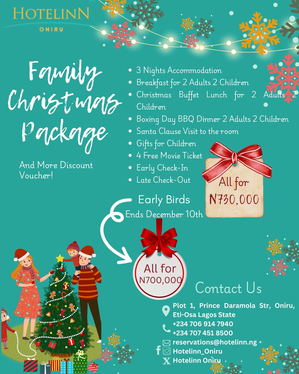 Hotelinnoniru's tweet photo. Jingle All the Way to Family Fun!
Create Unforgettable Moments with Your Family!
Christmas Package Available! #FamilyChristmas #ChristmasPackage #HolidayCheer #FamilyFun #MerryMemories #FamilyGetaway #ChristmasMagic #HolidayEscape #FamilyTime #ChristmasJoy https://t.co/gsGB3PKFvv