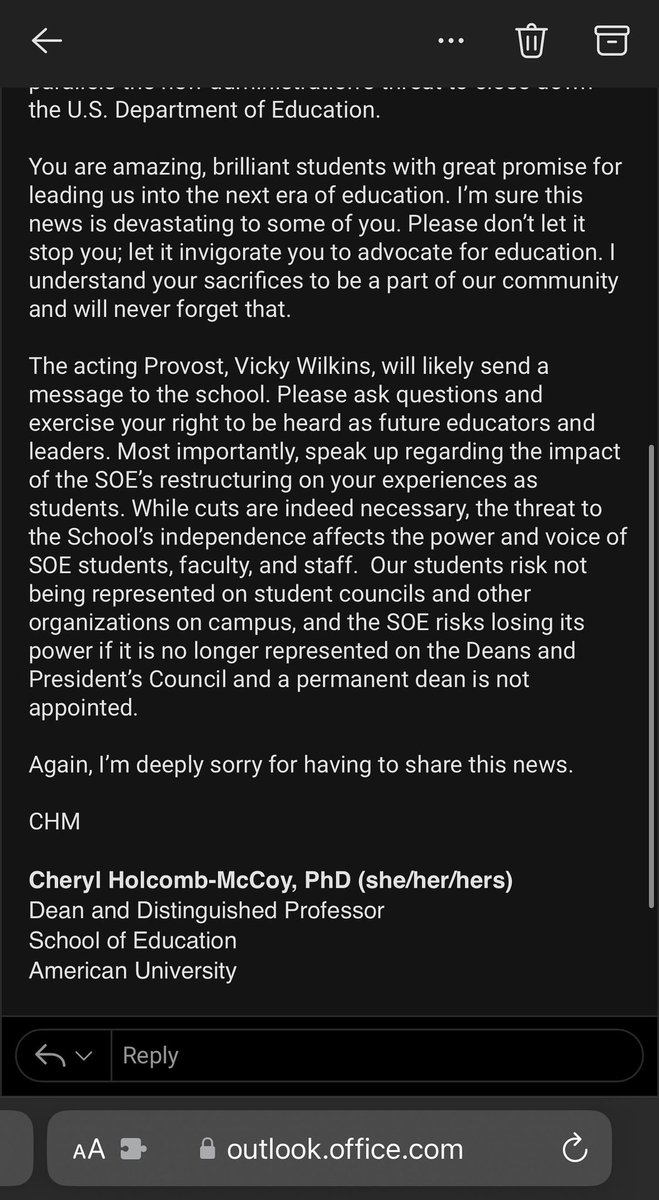 American University’s Dean for the School of Education, Cheryl Holcomb-McCoy announced yesterday that the university is likely to cut the School of Education. A devastating blow to many students. And at a time when education is so crucial in our nation.