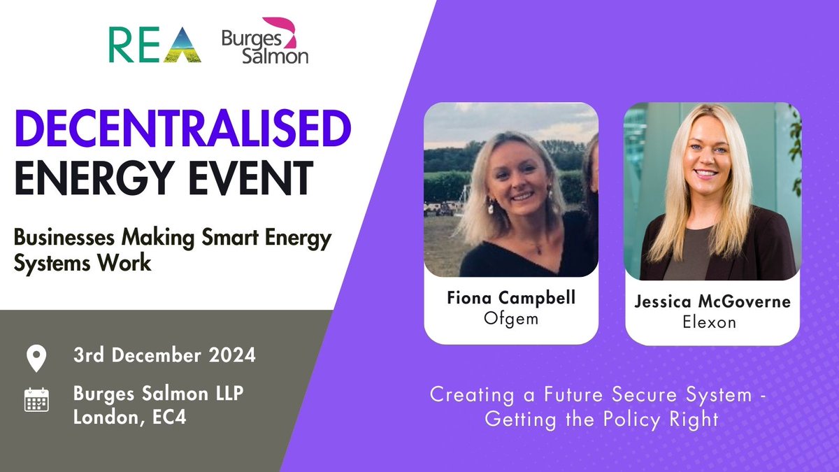 We’re thrilled to announce our second session at our Decentralised Energy Event 2024: "Creating a Future Secure System – Getting the Policy Right."

Hear insights from top experts from <a href="/ofgem/">Ofgem</a> and  <a href="/ELEXONUK/">Elexon UK</a> !

🔗 Book your ticket now - r-e-a.net/events/decentr…