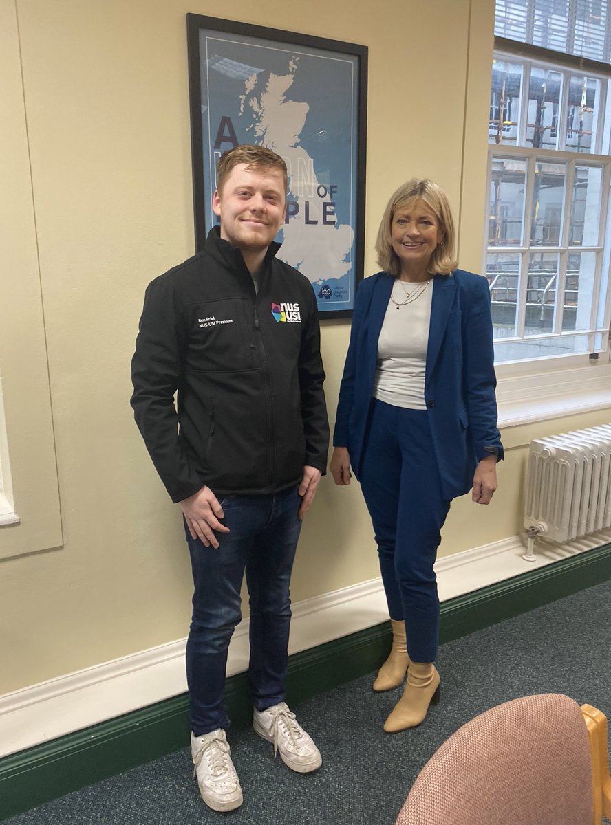 Pleased to meet with Ben Friel, President of the National Union of Students (NUS-USI) and Andrew McAnallen, Campaigns and Influencing Consultant today in Stormont.

A constructive chat on a range of key issues facing our students and apprentices with the need for greater support.