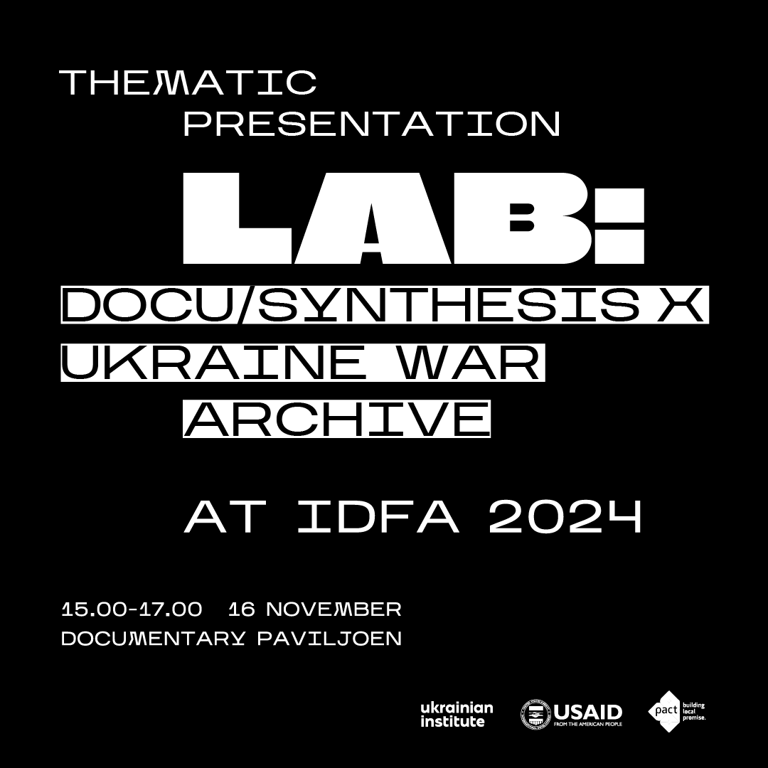 On 16 November we'll be presenting LAB: DOCU/SYNTHESIS x Ukraine War Archive, an interdisciplinary art lab, at @idfa ✨  

See you in Amsterdam!  

About LAB: docusynthlab.com/eng