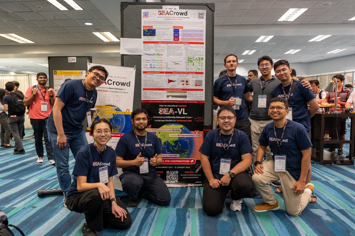 AlhamFikri's tweet photo. SEACrowd poster session + BoF at EMNLP 2024! 🎉

Great to see the community growing!

We're starting a new initiative on multimodal SEA datasets and models📸

Contribute to collecting culturally relevant SEA image data and become a co-author here: https://t.co/UL90oEAaiG https://t.co/aMu8XWNnbn