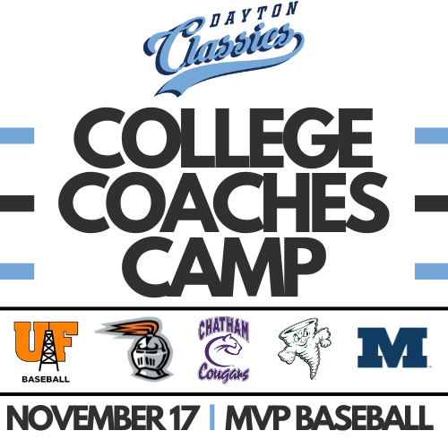 The 1st Dayton Classics College Coaches Camp is this Sunday, November 17! 

Coaches from Findlay, Heidelberg, Chatham, Lake Erie &amp; Millikin will be there. Open to Classics &amp; non-Classics players—register now! 

…r.daytonclassics.com.app.crossbar.org/registration/s…