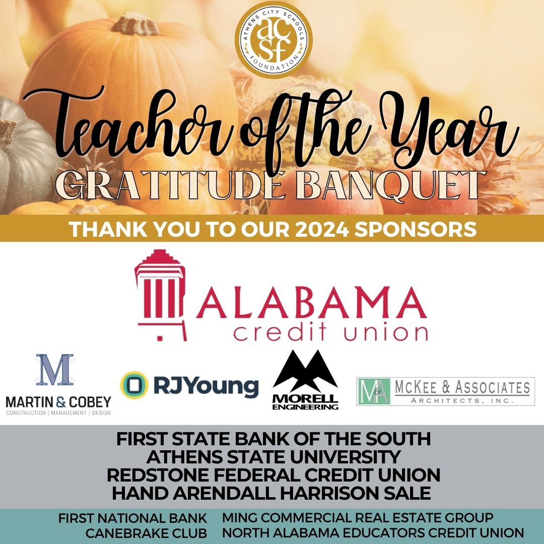 AthensALSchools's tweet photo. What a special night celebrating these amazing teachers at the ACSF Teacher of the Year Gratitude Banquet! Congrats to all of our 2024 Teachers of the Year! This event would not be possible without the generous support of the 2024 sponsors. #oneAthens #acsftoy24 https://t.co/SabBGpS9uD