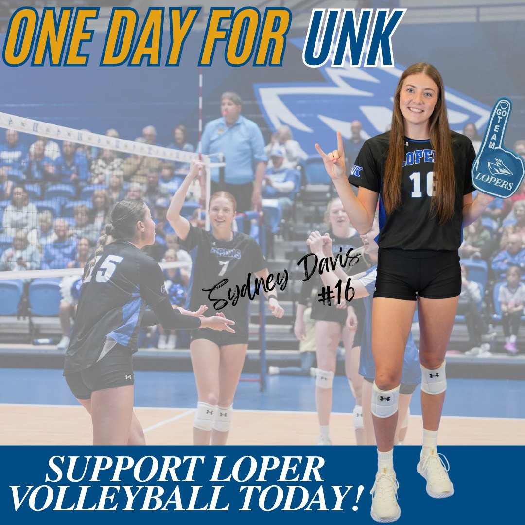 Today's the day you can support UNK athletics!  One Day for UNK, Nov. 13-14, 12-12, the 3 UNK Athletics teams with the most donors will receive prize money!

1st Place: $3,000

2nd Place: $1,500

3rd Place: $500

Support Loper Volleyball! givingday.unk.edu/campaigns/voll…

#OneDayforUNK