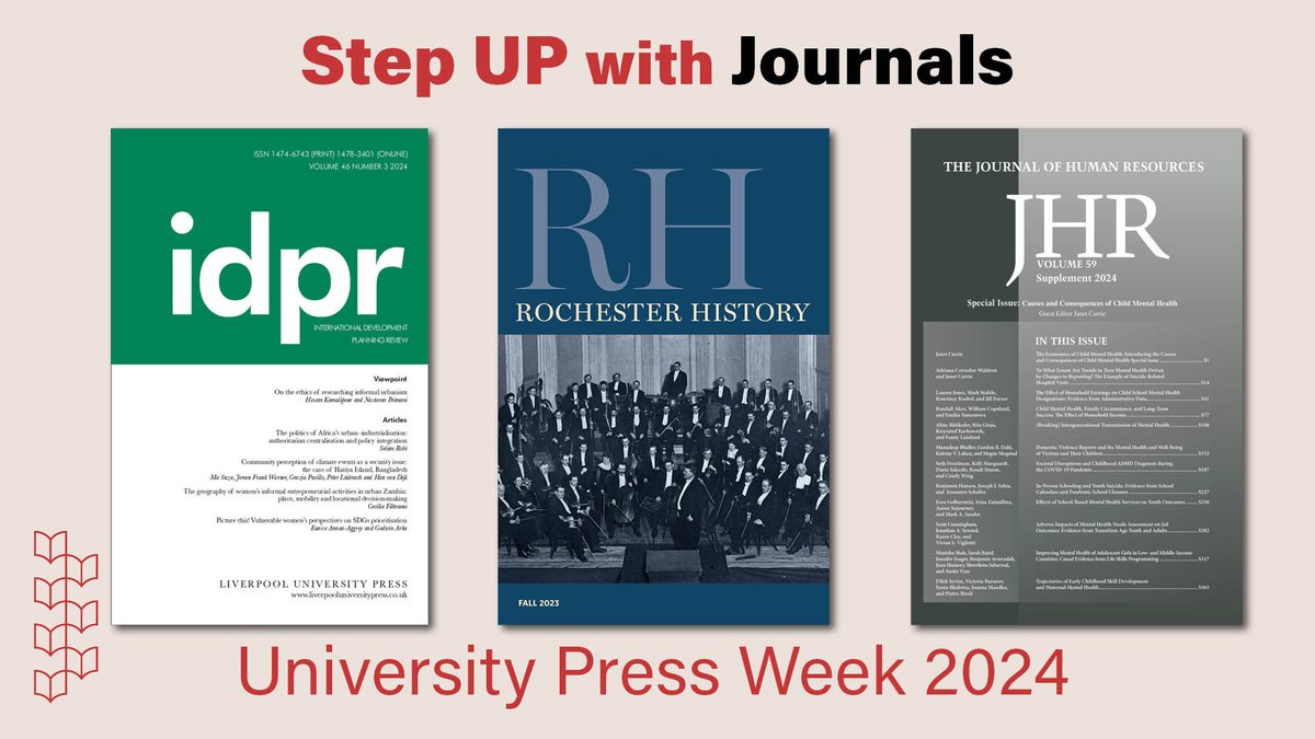 AUPresses 📚 (@aupresses) on Twitter photo University press journals that #StepUP are featured in the #UPWeek Gallery: <a href="/J_HumanResource/">The JHR</a>, <a href="/UWiscPress/">U of Wisconsin Press</a>, <a href="/boydellbrewer/">Boydell & Brewer</a>, <a href="/LivUniPress/">Liverpool University Press</a>, @IMFnews, <a href="/JHUPress/">Hopkins Press</a>, <a href="/IllinoisPress/">Illinois Press</a>, <a href="/JournlAmEthHist/">Journal of American Ethnic History</a>, @iehs1965, <a href="/ArmyUPress/">Army U Press</a> <a href="/USACGSC/">U.S. Army CGSC</a> <a href="/theNASEM/">National Academies</a> & <a href="/AASAsianStudies/">Association for Asian Studies</a>. bit.ly/3AvsU6o University press journals that #StepUP are featured in the #UPWeek Gallery: <a href="/J_HumanResource/">The JHR</a>, <a href="/UWiscPress/">U of Wisconsin Press</a>, <a href="/boydellbrewer/">Boydell & Brewer</a>, <a href="/LivUniPress/">Liverpool University Press</a>, @IMFnews, <a href="/JHUPress/">Hopkins Press</a>, <a href="/IllinoisPress/">Illinois Press</a>, <a href="/JournlAmEthHist/">Journal of American Ethnic History</a>, @iehs1965, <a href="/ArmyUPress/">Army U Press</a> <a href="/USACGSC/">U.S. Army CGSC</a> <a href="/theNASEM/">National Academies</a> & <a href="/AASAsianStudies/">Association for Asian Studies</a>. bit.ly/3AvsU6o
