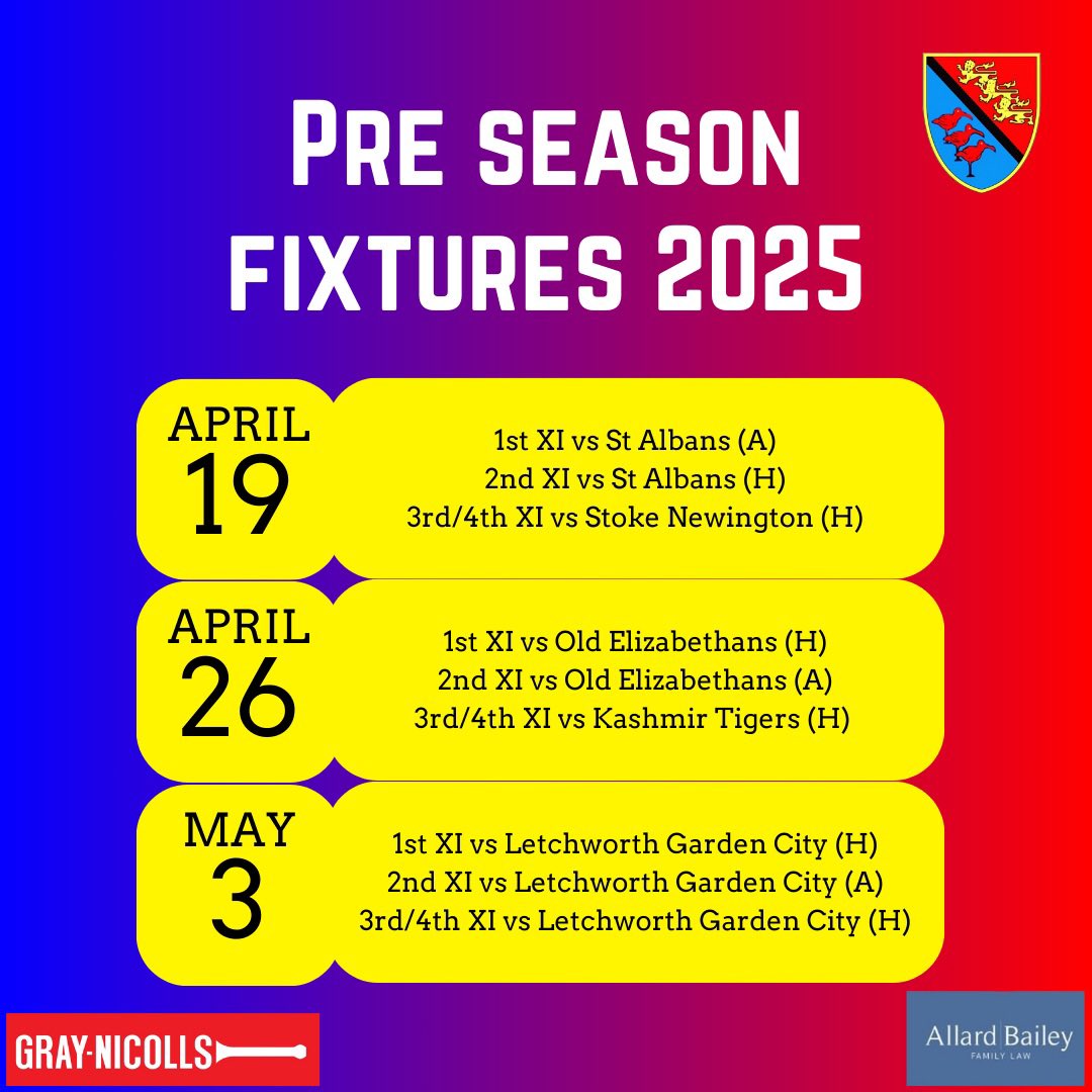 📅 Pre Season Fixtures for 2025

#HTCC