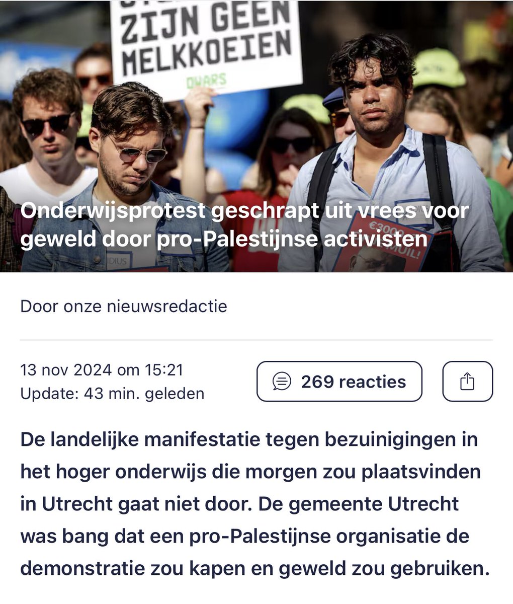 ashatenbroeke's tweet photo. Huh? Wat? Ik heb het afgelopen jaar aan flink wat pro-Palestina-demonstraties meegedaan en er nog meer online gevolgd, en die waren altijd geweldloos. Zie ook afgelopen zondag op de Dam, zaterdag in de Utrechtse binnenstad. Wat is hier aan de hand? 

Na alles wat er de afgelopen dagen is gezegd en gebeurd, denk ik dat we de mogelijkheid open moeten houden dat pro-Palestina-activisten onterecht geframed worden als dreiging.