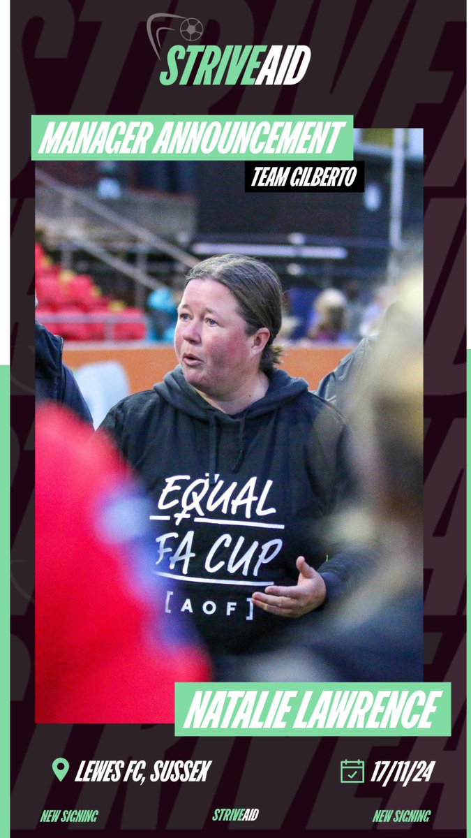 joinstriver's tweet photo. ✍️ Signing for StriveAid!
You’ve seen most of the illustrious players, but who’s going to be coaching them?
Introducing @LewesFCWomen’s finest, @natlawrence6 for team Gilberto! 🤩
Who will be managing team Roberto for #StriveAid 🤔👀 https://t.co/wct9aXvboF