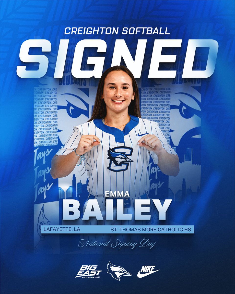 Creighton Softball (@bluejaysoftball) on Twitter photo The paperwork is in✍️
Welcome to Bluejay Nation, <a href="/EmmaBailey2025/">Emma Bailey</a>!
#GoJays x #NationalSigningDay The paperwork is in✍️
Welcome to Bluejay Nation, <a href="/EmmaBailey2025/">Emma Bailey</a>!
#GoJays x #NationalSigningDay