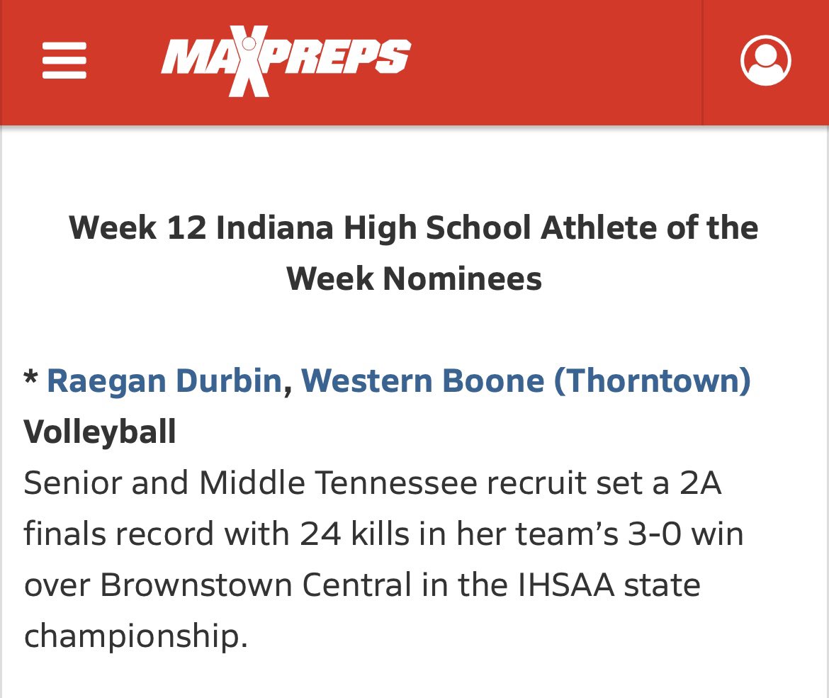 WeBo Volleyball (@webovolleyball_) on Twitter photo ‼️Use the link below to •VOTE• FOR RAEGAN DURBIN—MAXPREPS INDIANA HS ATHLETE OF THE WEEK!!!!!!! ‼️
<a href="/DurbinRaegan/">Raegan Durbin</a>
maxpreps.com/news/2Eyx5H9vl… ‼️Use the link below to •VOTE• FOR RAEGAN DURBIN—MAXPREPS INDIANA HS ATHLETE OF THE WEEK!!!!!!! ‼️
<a href="/DurbinRaegan/">Raegan Durbin</a>
maxpreps.com/news/2Eyx5H9vl…