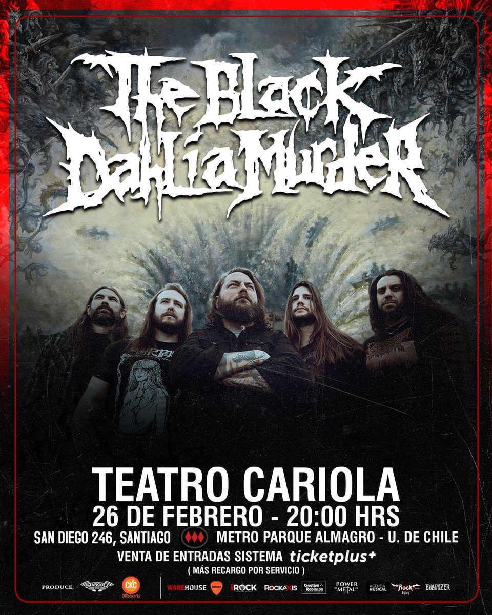 🚨 THE BLACK DAHLIA MURDER en Chile 🚨

La icónica banda llegará al Teatro Cariola el próximo 26 de febrero de 2025 para un explosivo show.

🎟️ Adquiere tus entradas ahora: ckconcerts.com/es/tours-y-sho…