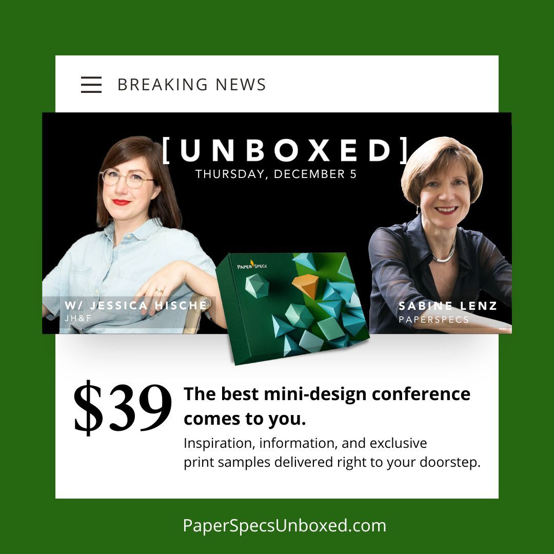 PaperSpecs's tweet image. 🥳 Yes! It’s time to get your ticket for THE year-end bash for PRINT LOVERS: the PaperSpecs [unboxed] online event! Including our exclusive Print Sample Box! 

👉 Grab your ticket (and box) now for just $39 at PaperSpecsUnboxed.com 

 #jessicahische #printevent #graphicdesigner