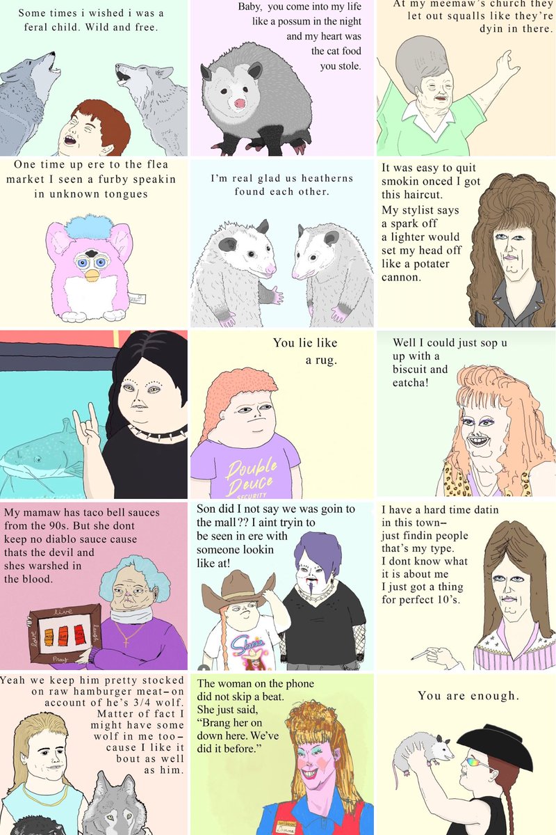 #UnhingedPit my Appalachian Gothic horror comedy, WEREWOLVES OF WAFFLE HOUSE, is inspired by the works of <a href="/lilbubbychild/">Little Bubby Child</a> and <a href="/RoundBarnes/">Roundboy Industries</a> . Specifically these pictures.