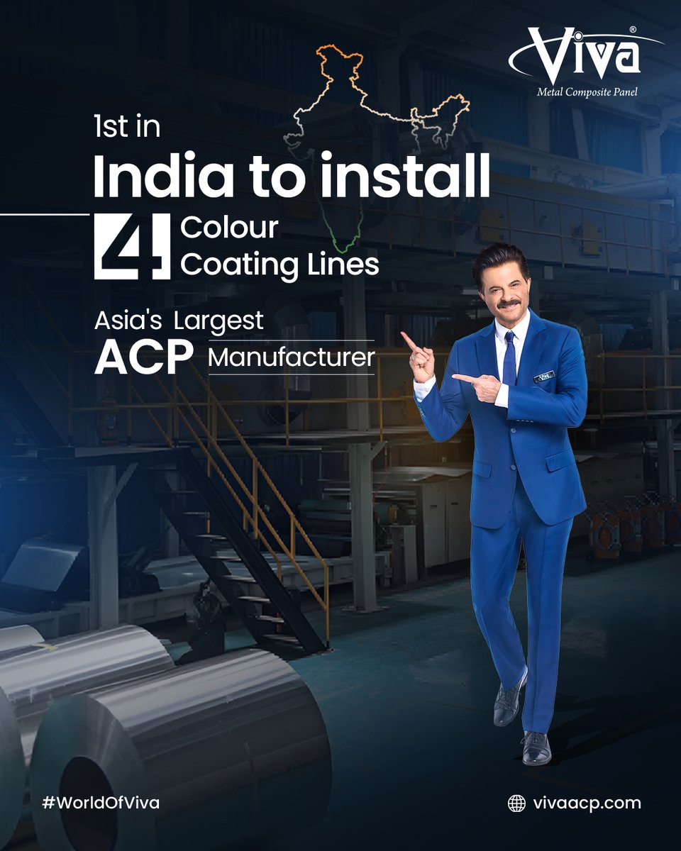 Vivaacp's tweet image. Superstar Anil Kapoor shines a spotlight on VIVA ACP's achievement as the first in India to install 4 colour coating lines!

Visit vivaacp.com to explore the future of facades!

#vivaacps #colourcoating #infinitecustomization #perfectcolourchoice #corporate #signage