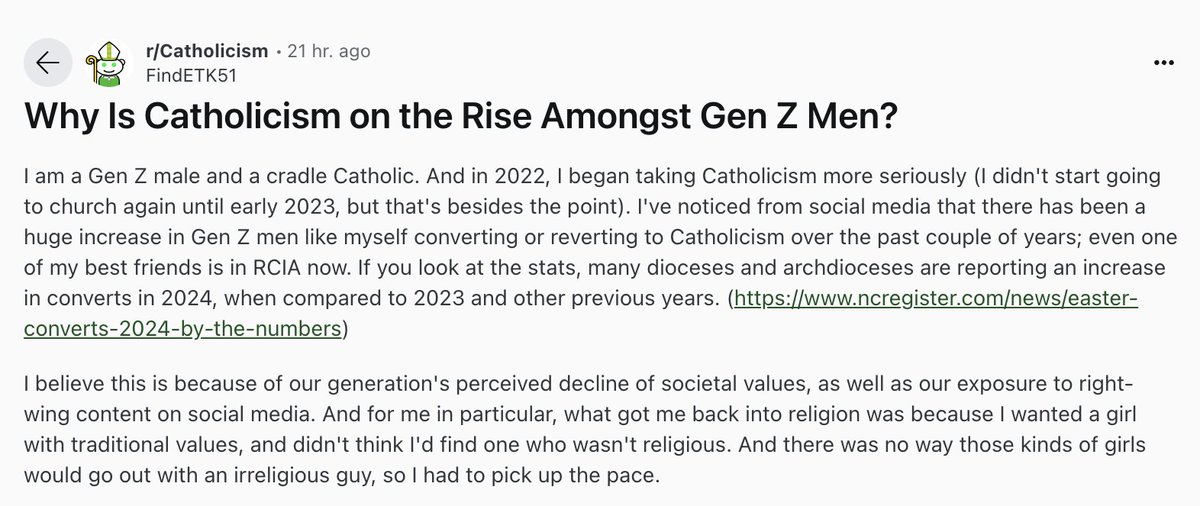 catholicpat's tweet image. Gen Z is converting to Catholicism in record numbers

Why is that?