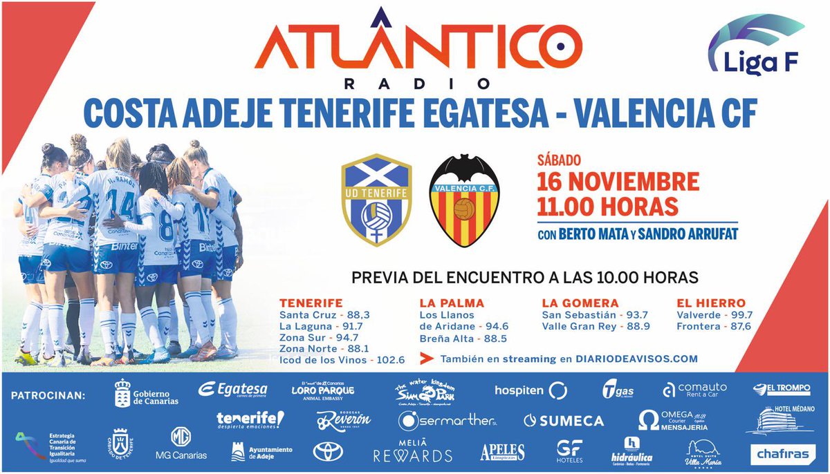 atlantico_radio's tweet photo. 🏟️ ¿Quieres asistir, GRATIS, al encuentro entre la @UDCATenerife y el @VCF_Femenino? 

👏🏼Habrá una hucha solidaria para los damnificados por la Dana

👉🏼 Sigue esta cuenta de X
👉🏼 Haz retuit a la publicación 

🗓️ El viernes conoceremos los ganadores de las entradas. 

🍀 ¡SUERTE! https://t.co/zqTWBspPaJ