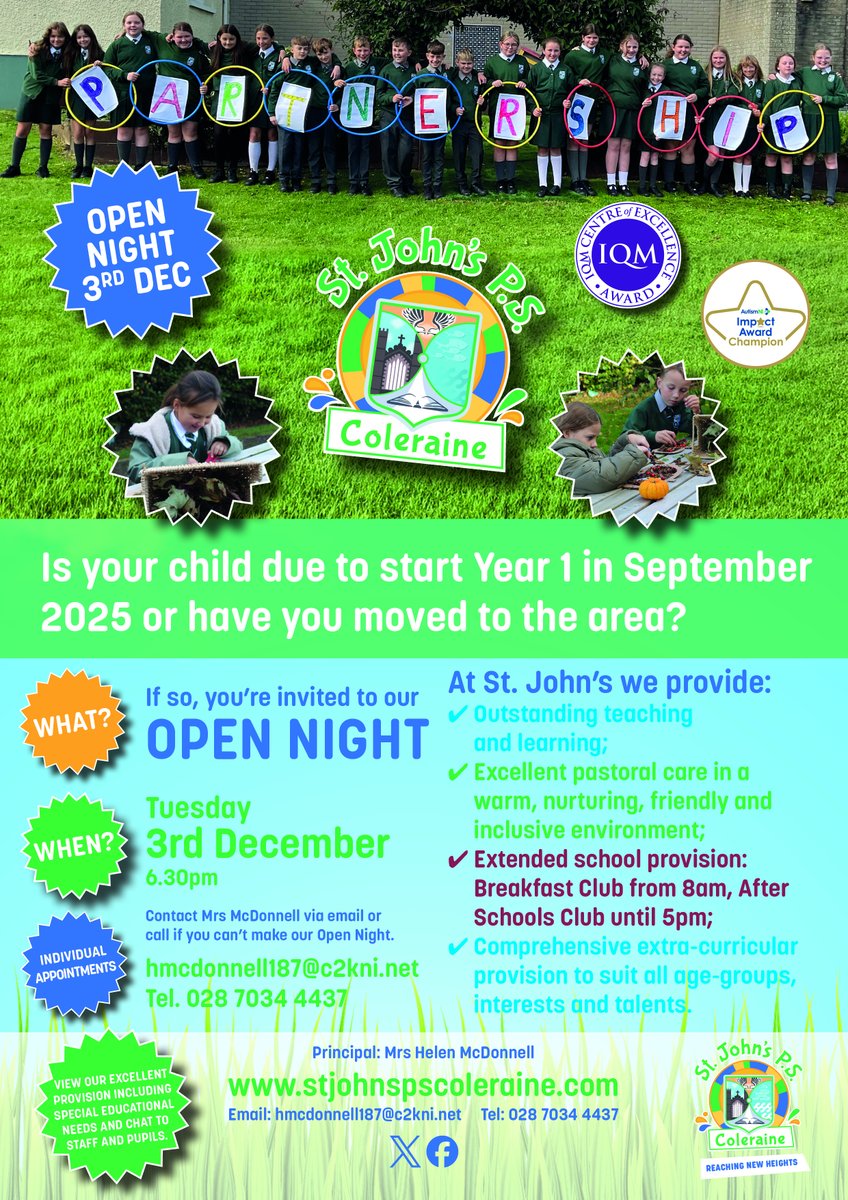 StJohnColeraine's tweet photo. It's that time of the year when the excitement in school is building amongst our pupils and staff as we prepare to welcome our community to our Open Night on Tuesday 3rd December at 6.30pm! Come along and see how we are 'Reaching New Heights!' in learning and teaching! 😊 https://t.co/wuvPT2kFBV
