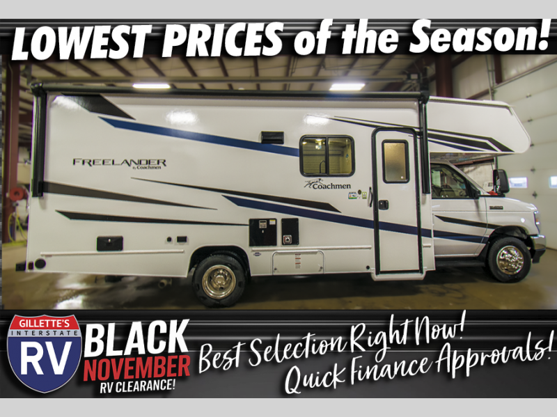 🌟 Explore the 2023 Coachmen RV Freelander 23FS - rpb.li/gobc Compact Class C RV for Family Adventures! This 26 ft RV sleeps 6 and has 1 slide. It can be yours for $89,990 during Black November! 🖤
#GillettesInterstateRV #BlackNovember