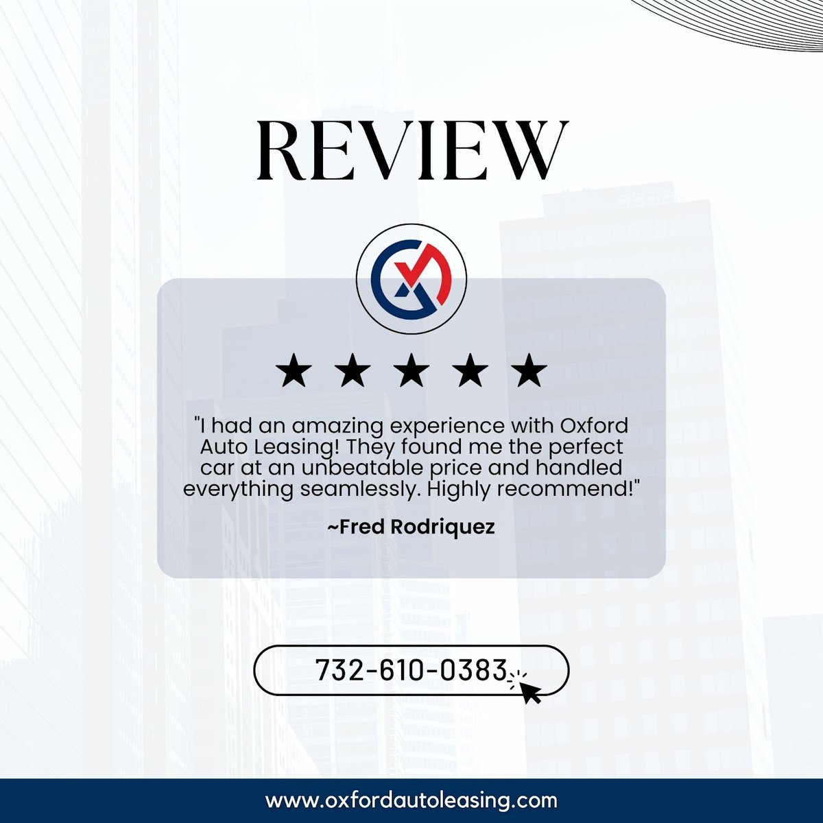Ox_auto_leasing's tweet photo. Thank you, Fred! We're thrilled to hear you had an amazing experience with us! It was our pleasure to find you the perfect car and make the process smooth and hassle-free. Enjoy your new ride, and we look forward to helping you again in the future!

#OxfordAutoLeasing https://t.co/Gi0E63MHNM