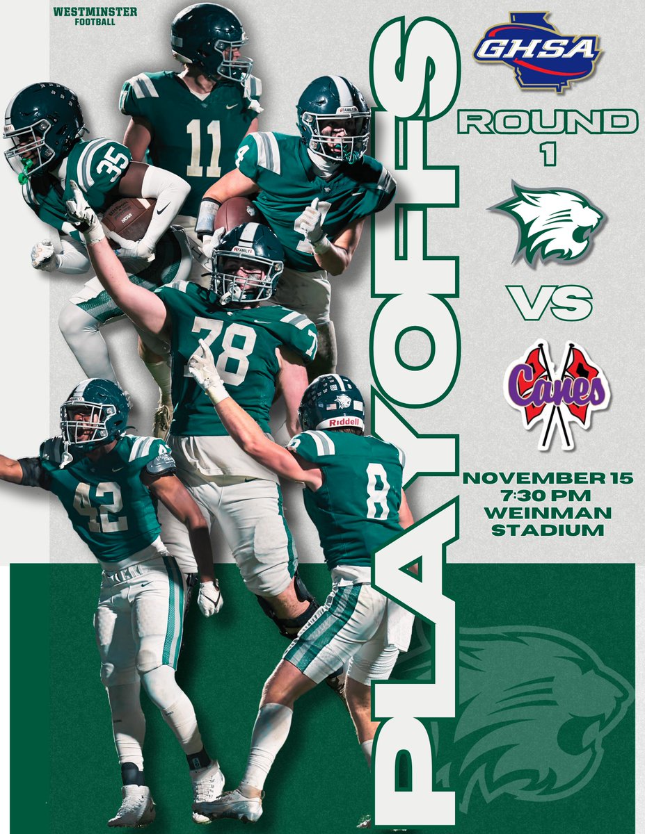Westminster Football (@wildcatfbatl) on Twitter photo It's almost playoff time! We head to Cartersville this Friday night for the 1st round of the GHSA Playoffs. We need the stands packed to cheer on your Wildcats! #FAMILY #GoCats <a href="/WestminsterWCAT/">WCAT</a> <a href="/OfficialGHSA/">GHSA</a> <a href="/High5Sports/">High5Sports</a> <a href="/MaxPreps/">MaxPreps</a> <a href="/ps_nation_/">Prep Sports Nation</a> It's almost playoff time! We head to Cartersville this Friday night for the 1st round of the GHSA Playoffs. We need the stands packed to cheer on your Wildcats! #FAMILY #GoCats <a href="/WestminsterWCAT/">WCAT</a> <a href="/OfficialGHSA/">GHSA</a> <a href="/High5Sports/">High5Sports</a> <a href="/MaxPreps/">MaxPreps</a> <a href="/ps_nation_/">Prep Sports Nation</a>