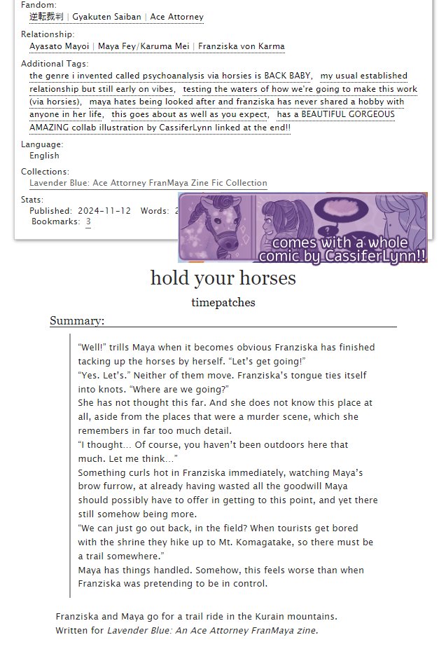 I CAN'T BELIEEEVE it's already time to reveal our fics and artwork from <a href="/AAFranMayaZine/">FranMaya Zine @ LEFTOVERS CLOSED 💜</a>!!! 💙💜
and you are in for a TREAT because mine was a collab with the effervescent <a href="/CassiferLynn/">Cas ♿🖌🌈|| zines|| Comms Closed</a> ✨
don't forget our leftovers are open NOW! so it's your last chance to pick up the zine!!