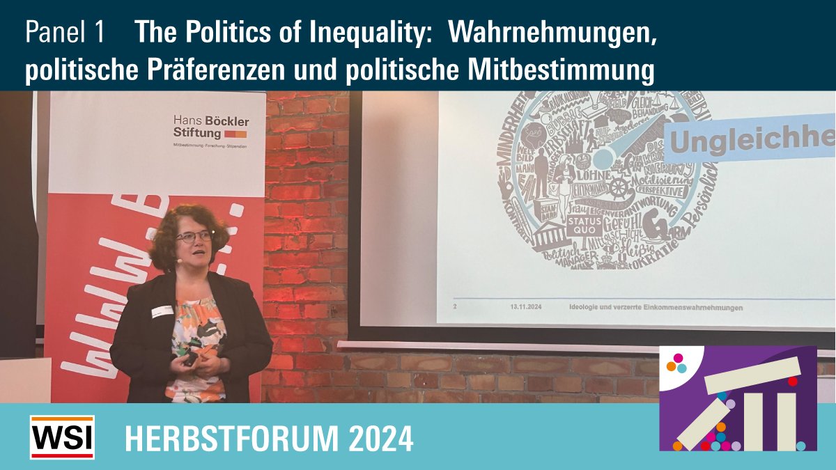 Wird die Wahrnehmung von Ungleichheit durch ideologische Einstellungen verzerrt? <a href="/Na_Wehl/">Nadja Wehl</a> stellt Befunde des <a href="/EXCInequality/">Politics of Inequality</a> vor, die auf Analysen mit Daten des Ungleichheitsbarometers beruhen 1/2
Livestream #wsihf2024 ➡️ wsi-herbstforum.de