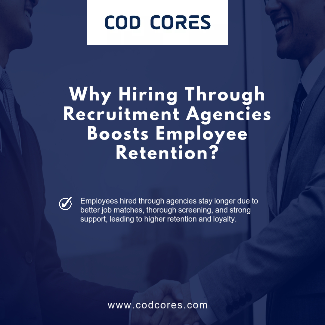 CodCores's tweet photo. Studies reveal that employees recruited through agencies stay with companies longer due to a better job fit, thorough screening, and ongoing support. 

#EmployeeRetention #RecruitmentSuccess #HiringSolutions #WorkforceStability #Codcores https://t.co/EOXq8aoVql