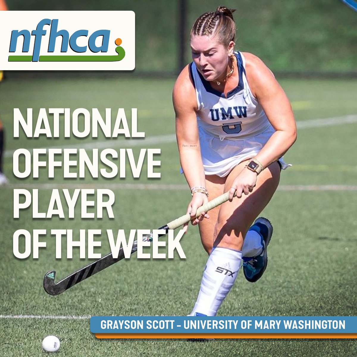 Junior Forward, Grayson Scott <a href="/UMWFieldHockey/">UMW Field Hockey</a> selected as the <a href="/NFHCA/">NFHCA</a> National Offensive Player of the Week following a standout performance during the inaugural CFHC tournament! 

To read the full write-up visit: NFHCA.org