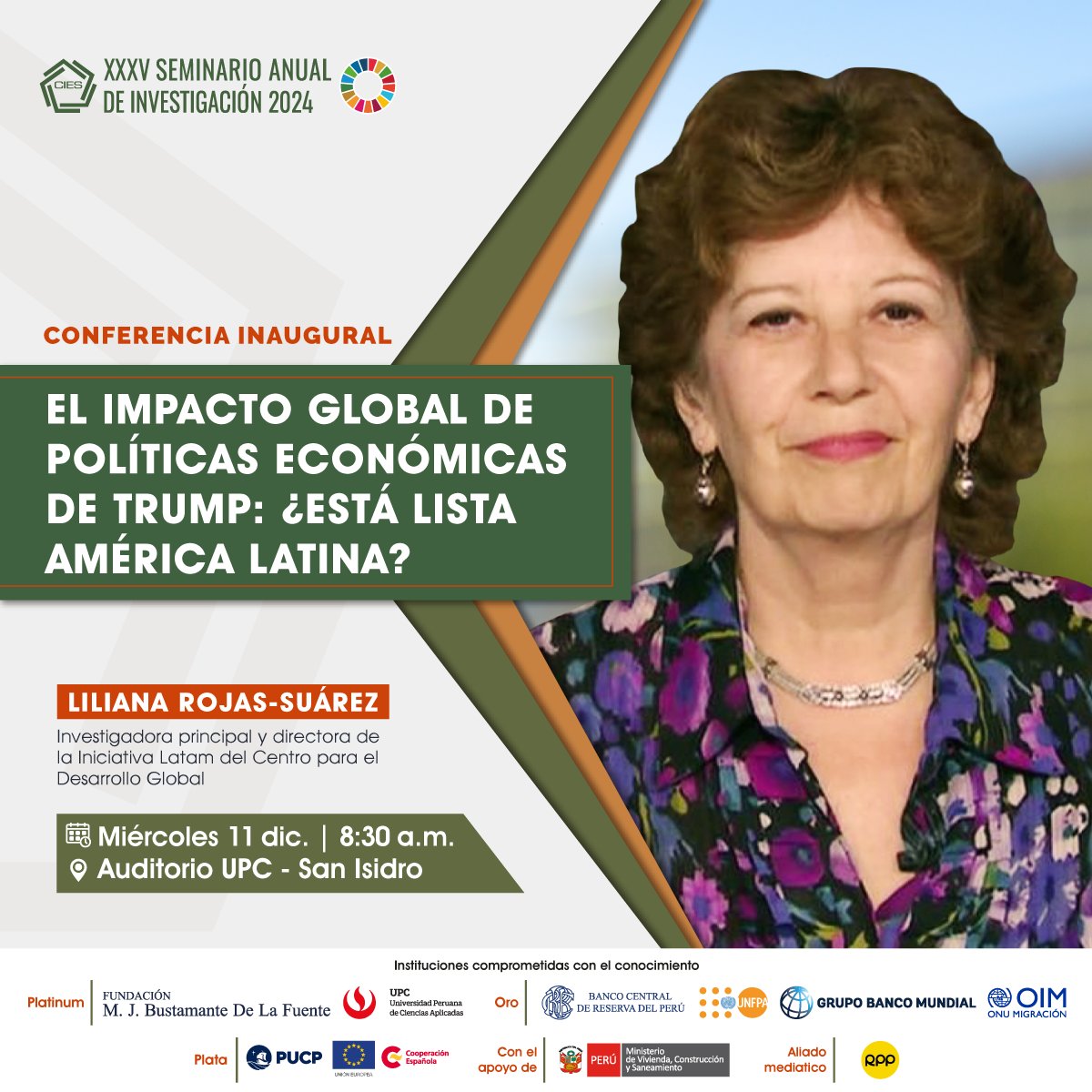CIES Investigación (@cieslimaperu) on Twitter photo #SeminarioCIES2024 | ¿Qué impacto tendrían las políticas económicas de Trump en América Latina? Ese será el foco de la conferencia magistral de <a href="/LRojasSuarez/">Liliana Rojas Suarez</a>, directora de la Iniciativa Latam del Centro para el Desarrollo Global.
🗓 11 dic / 8:30 am
👉 bit.ly/RegistroSemina… #SeminarioCIES2024 | ¿Qué impacto tendrían las políticas económicas de Trump en América Latina? Ese será el foco de la conferencia magistral de <a href="/LRojasSuarez/">Liliana Rojas Suarez</a>, directora de la Iniciativa Latam del Centro para el Desarrollo Global.
🗓 11 dic / 8:30 am
👉 bit.ly/RegistroSemina…