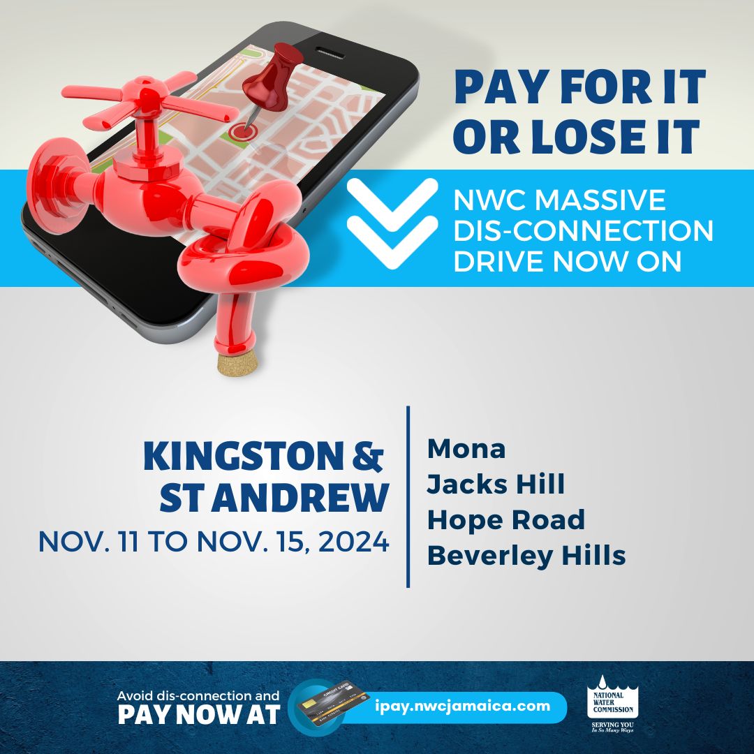 NWCjam's tweet image. The NWC will be going to targeted communities to dis-connect for outstanding payments, so make arrangements to pay now! We would much rather collect than disconnect. #PayYourPart #PlayYourPart