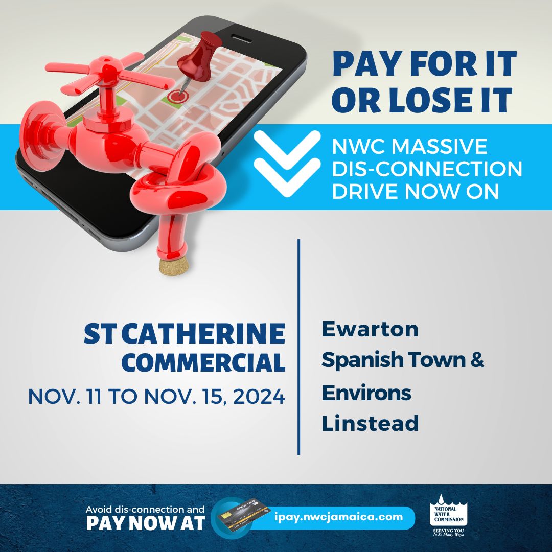 NWCjam's tweet image. The NWC will be going to targeted communities to dis-connect for outstanding payments, so make arrangements to pay now! We would much rather collect than disconnect. #PayYourPart #PlayYourPart