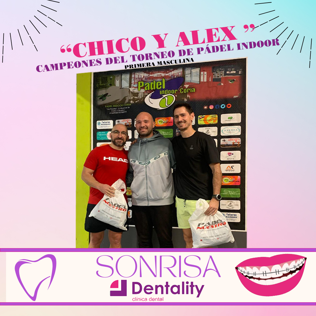 😀🤣🦷🪥🩺💉👩‍⚕️PATROCINADORES 

Nuestra SonrisA Dentality (<a href="/dentality/">Dentality</a> ) es para :

Alex &amp; Chico, Campeones del torneo Pádel Indoor de Coria, en categoría primera  masculina, única final que pudimos presenciar. 
Enhorabuena, Alex y Chico