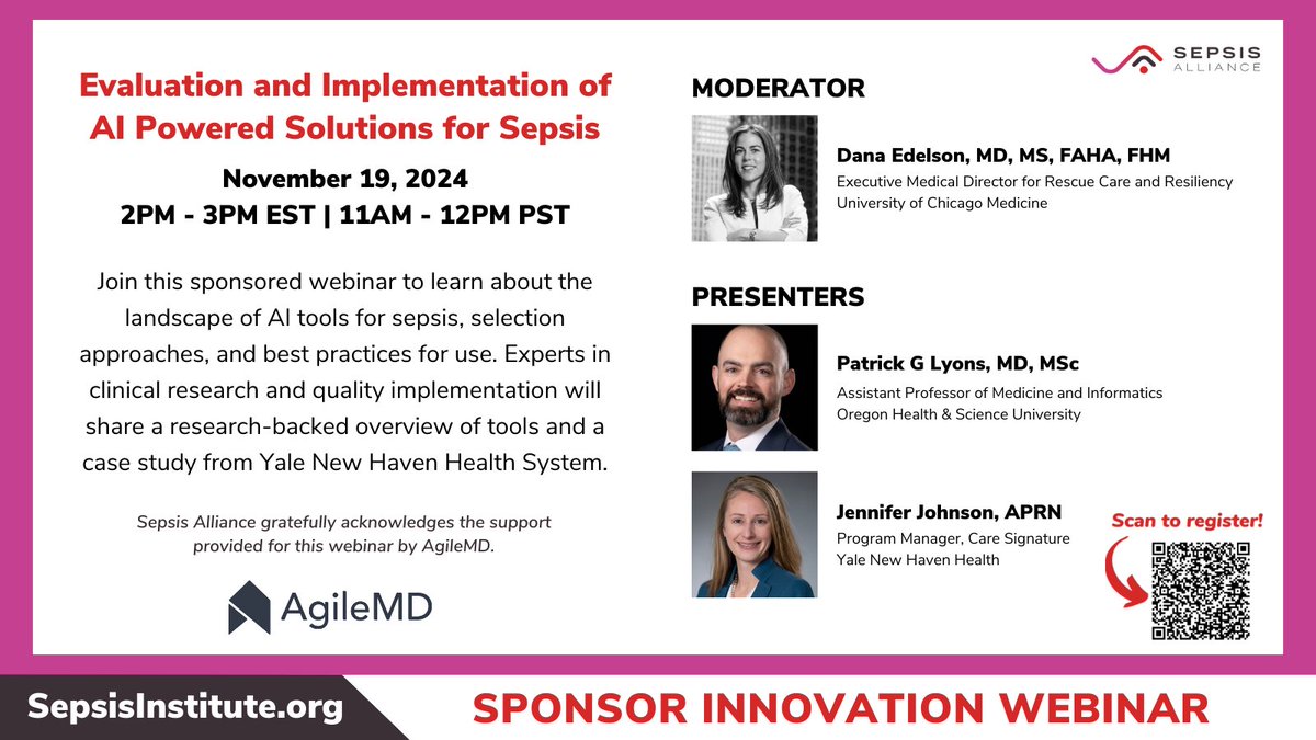 AgileMD (@agilemd) on Twitter photo Why do general deterioration risk scores outperform #sepsis scores? Join us Tuesday with <a href="/SepsisAlliance/">Sepsis Alliance</a>
as we hear the latest research on sepsis early warning and a case study from Yale New Haven Health. Tuesday, November 19, 2-3pm EST / 11am-12pm PST.
learn.sepsis.org/products/agile… Why do general deterioration risk scores outperform #sepsis scores? Join us Tuesday with <a href="/SepsisAlliance/">Sepsis Alliance</a>
as we hear the latest research on sepsis early warning and a case study from Yale New Haven Health. Tuesday, November 19, 2-3pm EST / 11am-12pm PST.
learn.sepsis.org/products/agile…