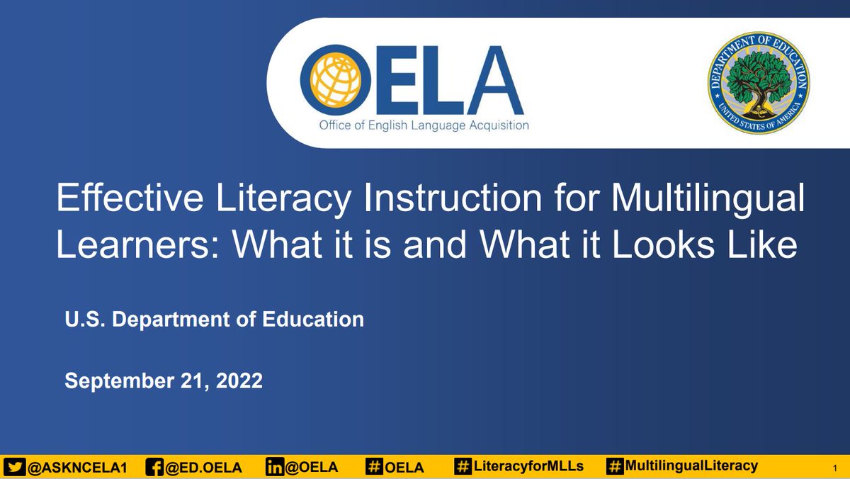 November is #FamilyLiteracyMonth! Families play a key role in supporting literacy at home. Watch OELA's webinar on Effective Literacy Instruction for MLs to learn how teachers and families can work together to support student learning. 📚✨

Watch: ow.ly/fbLm50U3enf
