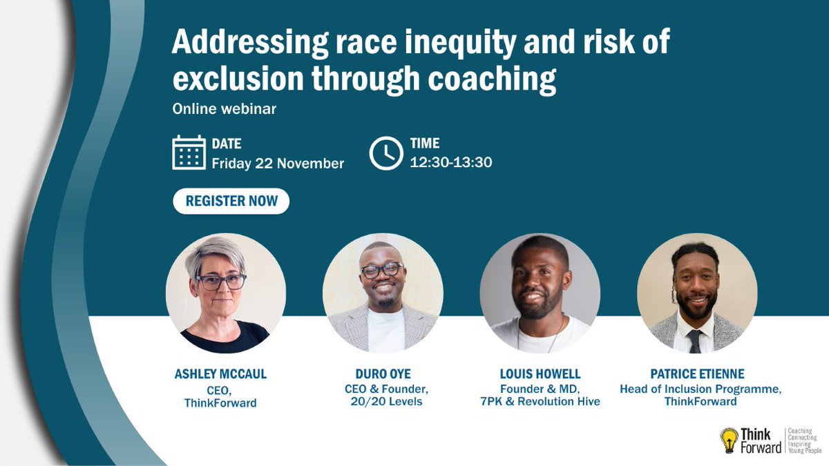 📢 On Friday 22 November at 12:30pm we are hosting a free webinar, where we will be sharing the findings from our latest research report titled ‘Addressing Race Inequity and Risk of Exclusion through Coaching’.
💡Register your attendance here 👉 ow.ly/5hHe50U5tUb
