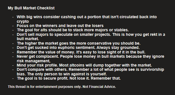DeFiMinty's tweet photo. My Bull Market Checklist https://t.co/I7Iz3hotrJ