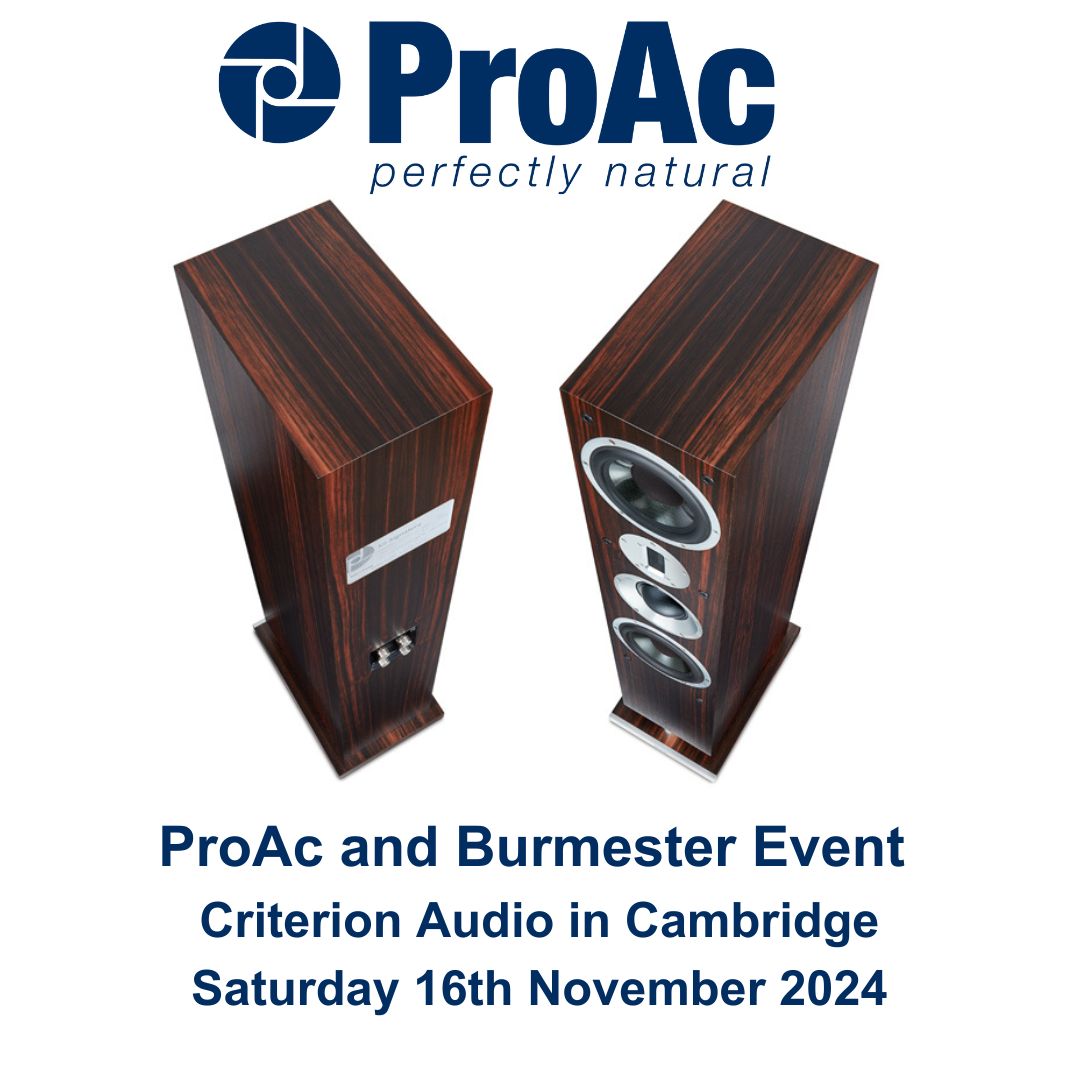 We're teaming up with <a href="/BurmesterAudio/">Burmester</a> at Criterion Audio in Cambridge Sat 16th Nov from 10am - 5:30pm

We'll have our K3 &amp; K6 Sig models on demo &amp; reps from both companies will be on hand.

For info contact Criterion Audio on 01223 233730
webmaster@criterionaudio.com

#Proac