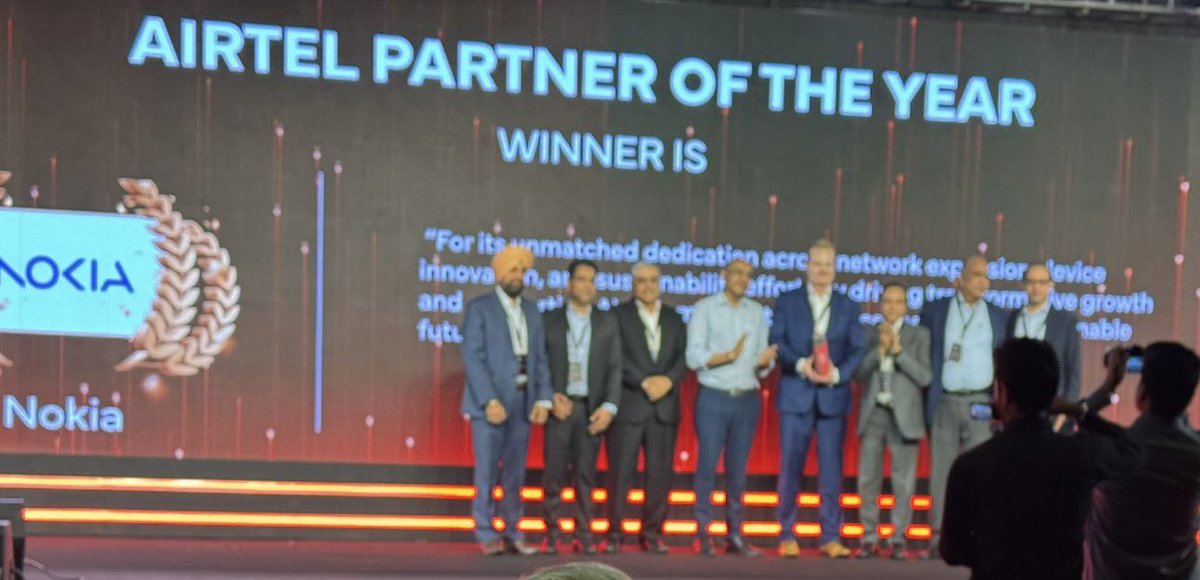 .<a href="/Nokia/">Nokia</a> is proud and humbled to be the partner of the year 2024 of <a href="/airtelindia/">airtel India</a>. For two main reasons: 1) Bharti Airtel has many great partners and this is stiff competition. 2) What Airtel has achieved with some support from all of us is fantastic. #5G #Cloud #CPaaS #Security