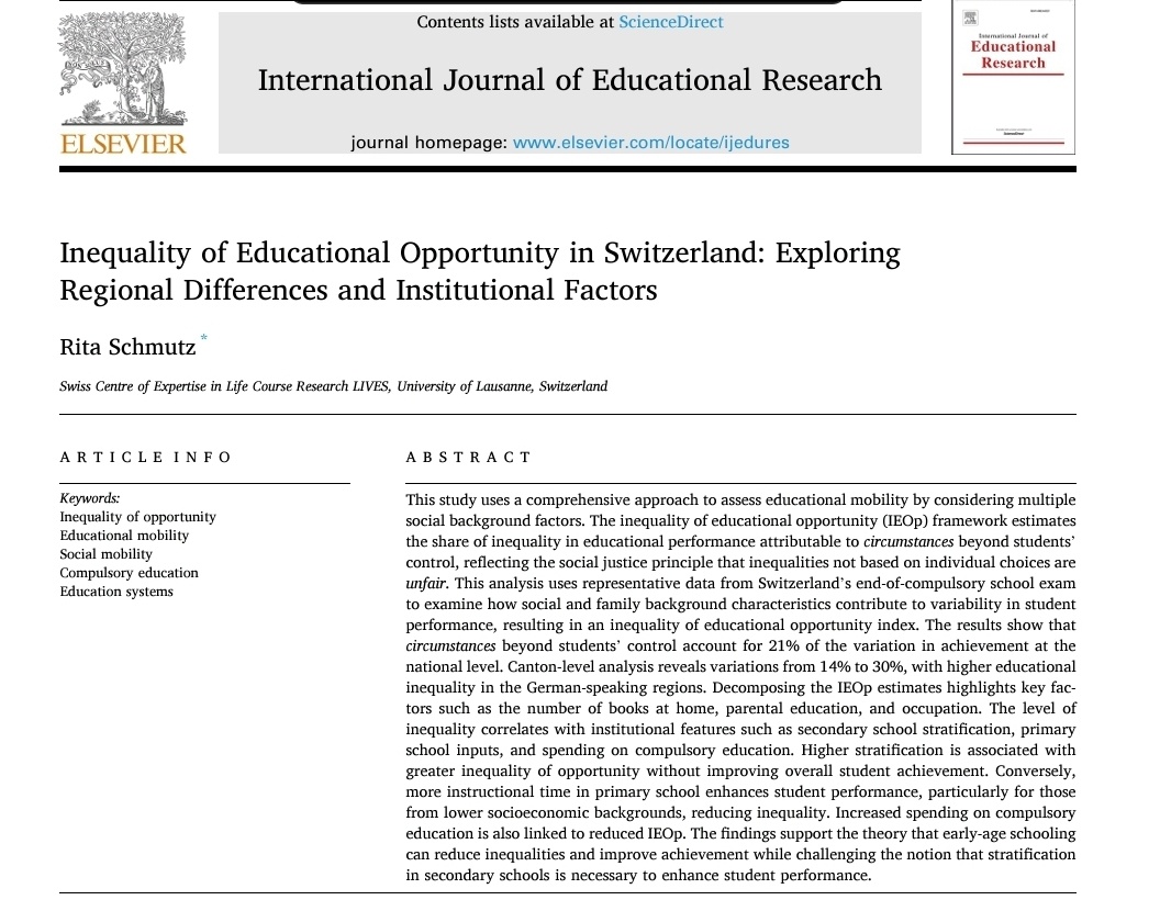 RitaSchmutz's tweet photo. Excited to share the publication of a chapter from my PhD 

This project wasn’t part of the original plan, but it turned into an interesting dive into educational inequality across Swiss cantons and its relationship with educ policies

 https://t.co/zq4rdxAREF

Data @FORSresearch https://t.co/GvX6kqKuSu