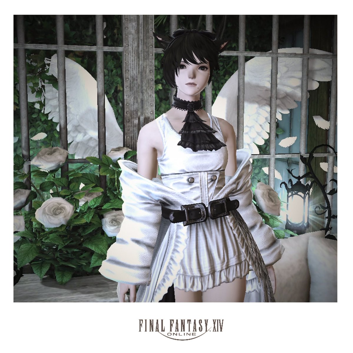 HEorzea's tweet photo. ガイアの服は白くしてみました！
首のリボンは色が変わらないのですね‥
でもすごくイイッ👍✨

ガレマルドドライバーの最終話は書けたかもしれない‥
最終チェックして投稿させて頂きます🫡
#FF14  #鼻黒ッテ https://t.co/pQwnDWxywp