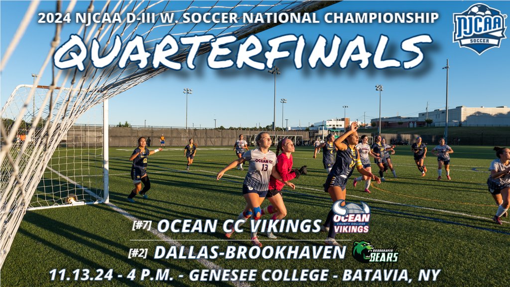 GAME DAY: #7 Ocean CC Women's Soccer faces #2 Dallas-Brookhaven at 4 P.M. in the 2024 NJCAA D-III W. Soccer National Championship quarterfinals! Let's go Vikings!

The NJCAA Network will be carrying the broadcast. For streaming information, please visit: njcaa.org/network