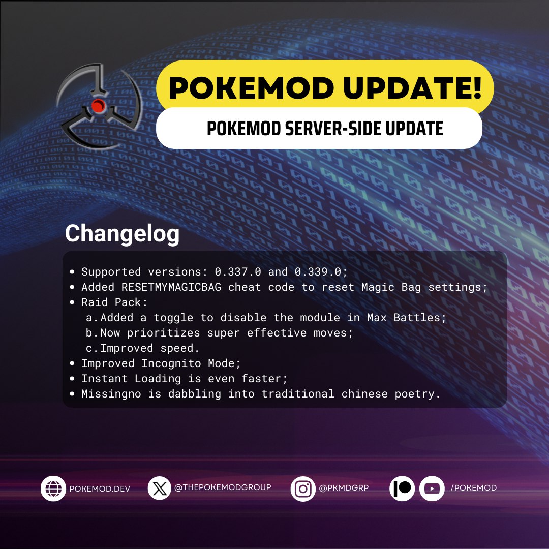 thepokemodgroup's tweet image. Pokemod 339.0 Server-Side Update ☁️      
      
#thepokemodgroup #pokemod