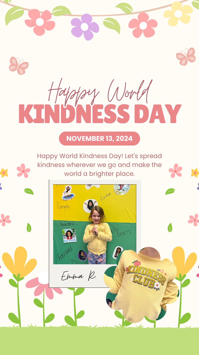 🌸 Happy World Kindness Day! 🌸

Meet Emma R. from Ms. Ustun's 1st-grade class, who wore her "Kindness Club" shirt to celebrate spreading kindness! Today, let's follow Emma's example and share kindness everywhere we go to make the world a brighter place.  #acpsisthebest