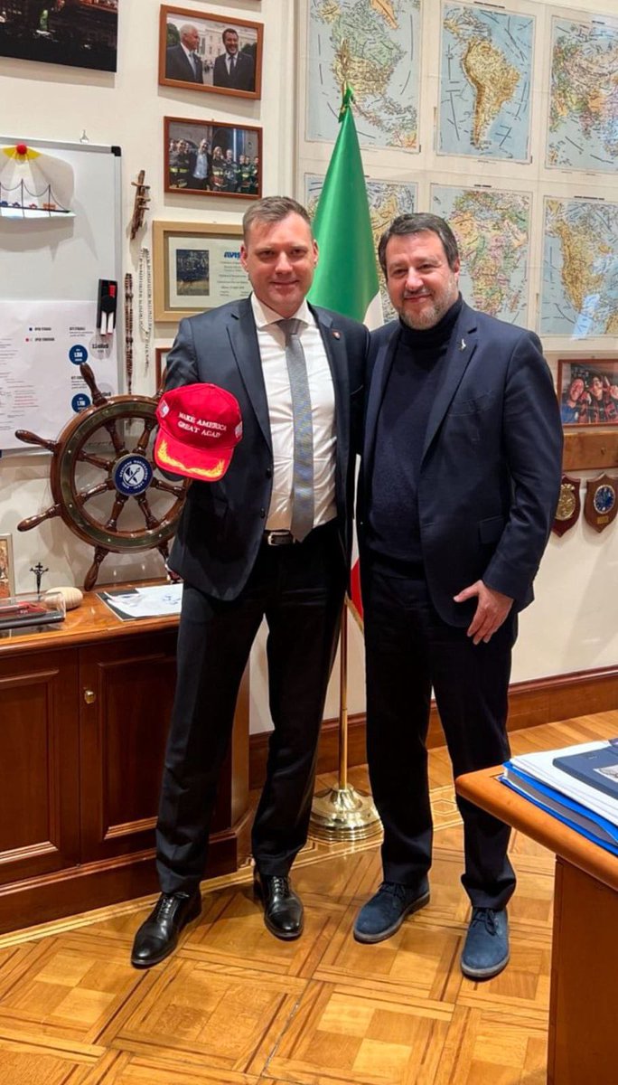 Tomas Taraba - Deputy Prime Minister of Slovakia (@tomas_taraba) on Twitter photo Today I had a friendly meeting with the Deputy Prime Minister of Italy, Matteo Salvini. Among other things, we agreed that the election of Donald Trump is excellent news!
<a href="/realDonaldTrump/">Donald J. Trump</a> Today I had a friendly meeting with the Deputy Prime Minister of Italy, Matteo Salvini. Among other things, we agreed that the election of Donald Trump is excellent news!
<a href="/realDonaldTrump/">Donald J. Trump</a>